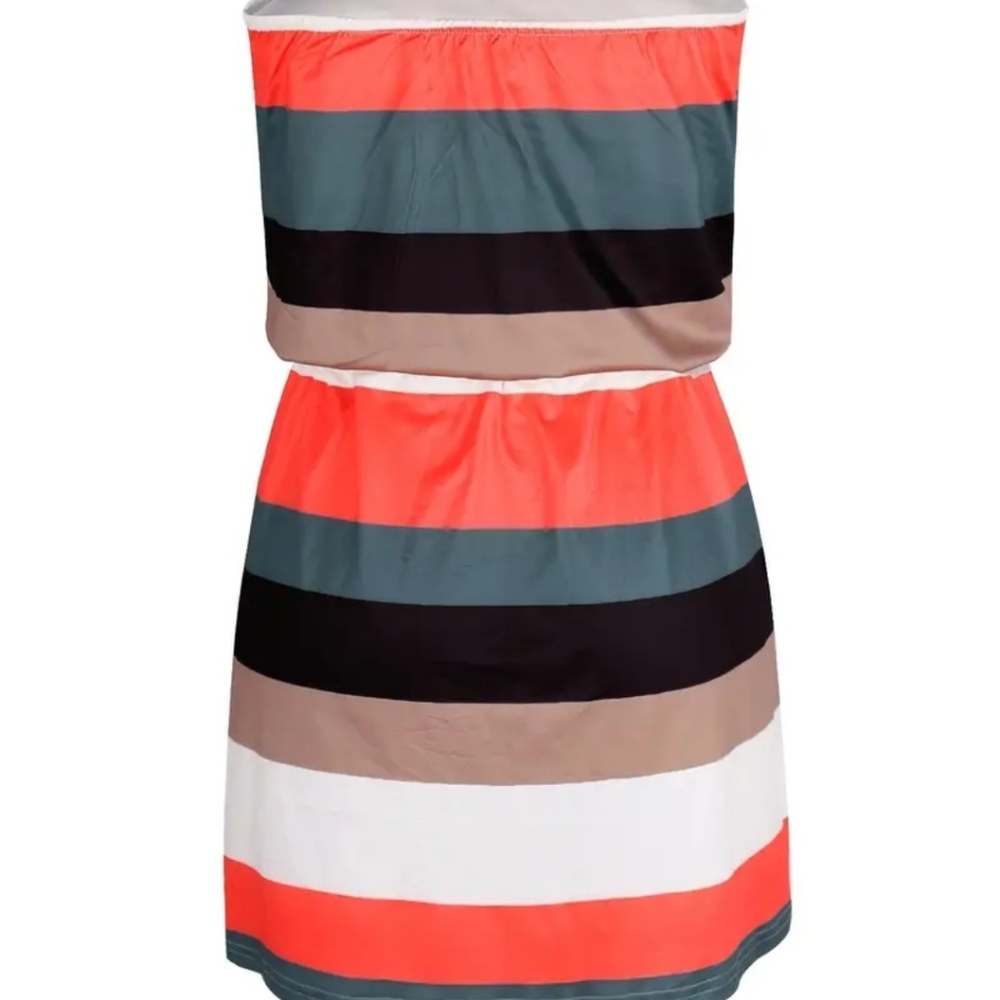 Striped Off Shoulder Dress, Casual Drawstring PocketsVacation Mini Dress, Womens - Picture 4 of 5